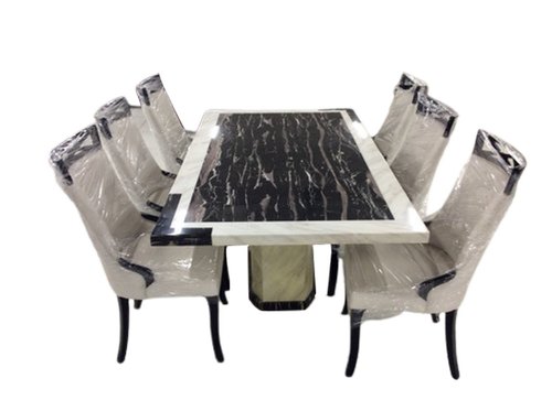 Marble Wooden Dining Table Set, Color : Black White