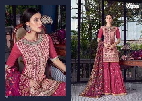 VIOLET SILK Straight Heavy Palazzo Suits, Color : MULTI