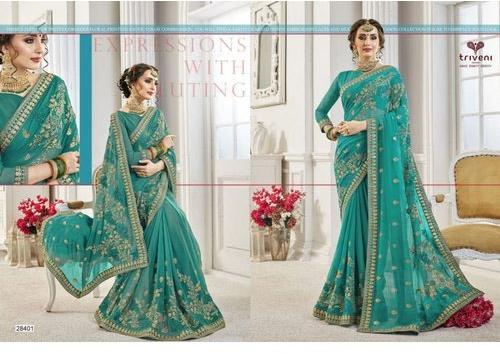 Printed Ladies Fancy Embroidered Saree, Occasion : Party Wear