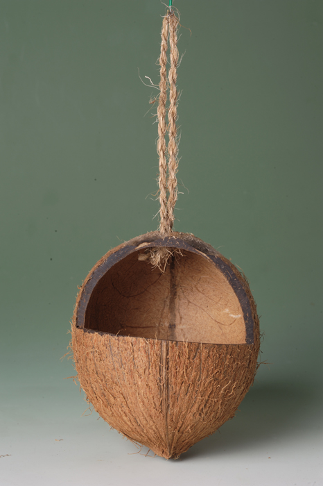 V Cut Coconut Shell Bird Feeder, Color : Brown