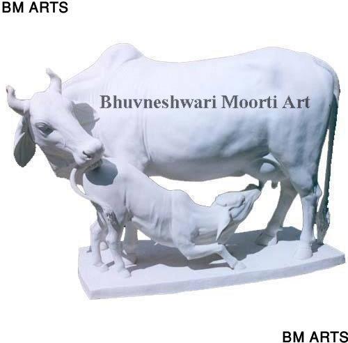 Marble Kamdhenu Cow Statue, for Worship, Color : White