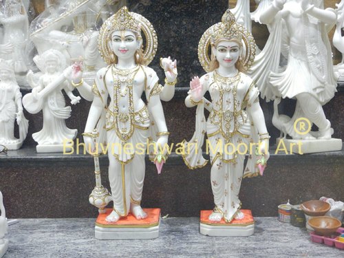 Painted marble laxmi narayan statue, Color : White