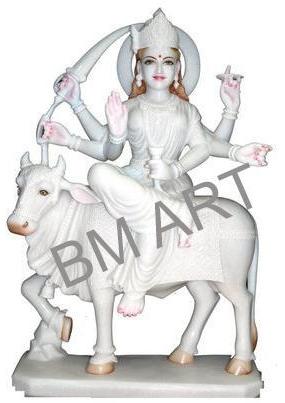 Painted White Marble Parvati Statue