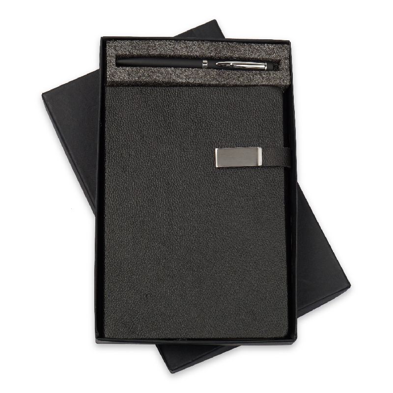 BLACK LEATHER DIARY WITH PEN