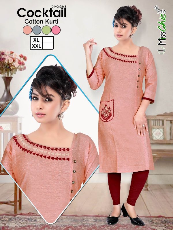 Buy Pink Embroidery Work Cotton Daily Wear Kurti Online From Wholesalez.