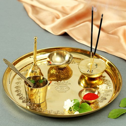 Brass Pooja Thali Set, Color : Gold