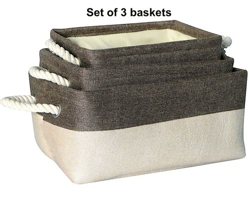 Jute Fabric Storage Basket, Size : 38 x 18 x 28 cm, 34 x 16 x 25 cm, 30 x 13 x 21 cm