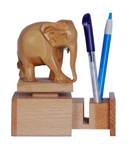 Polished Wooden Desk Pen Stand, Color : Brown