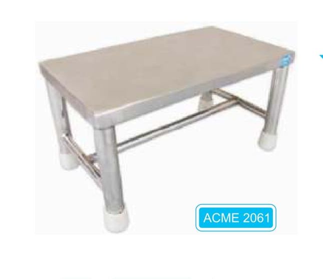 Rectangular Stainless Steel Single Step Foot Stool, for Hospitals, Color : Grey