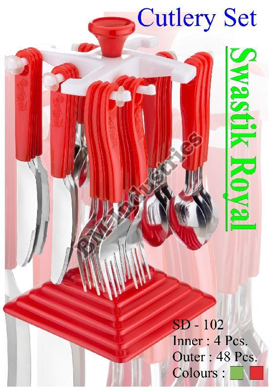 SD-102 Swastik Royal Cutlery Set, Color : Red, Green
