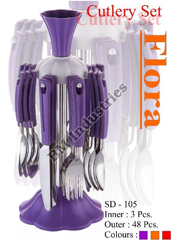 Plain Stainless Steel SD-105 Flora Cutlery Set, Color : Red, Orange, Purple