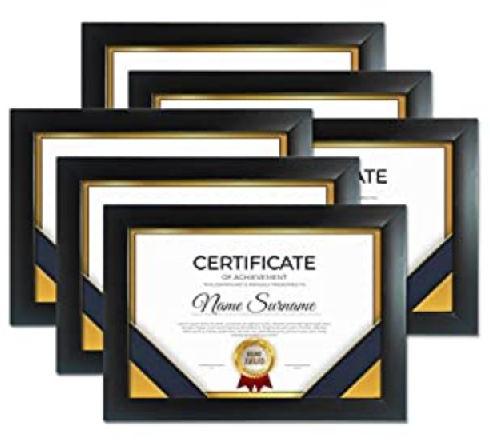 A4 Size Photo Frame For Certificates Black Set of 6 Certificate