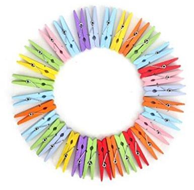 Wooden Clips, Set of 50 Clips, 1.5 Inch Colorful Clips, Wooden Pegs