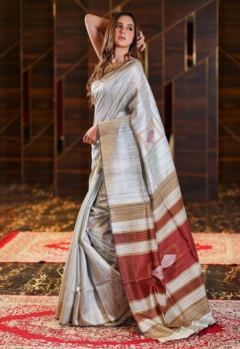 Miraal Weaving Design Unstitched Dupion Silk Saree, Saree Length : 5.5 m (separate blouse piece)