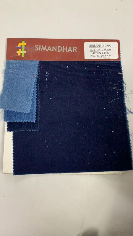 Ribless Indigo Cotton Lycra Suiting Fabric, for Jacket Coat Making, Pattern : Plain