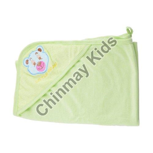 Chinmay Kids Plain Terry Hooded Baby Towel, Color : Green