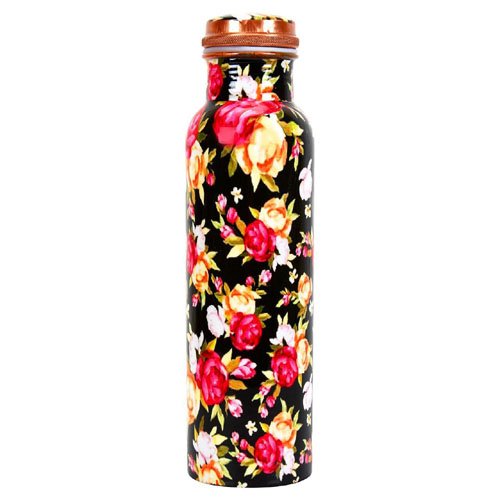 Black Floral Meenakari Copper Water Bottle