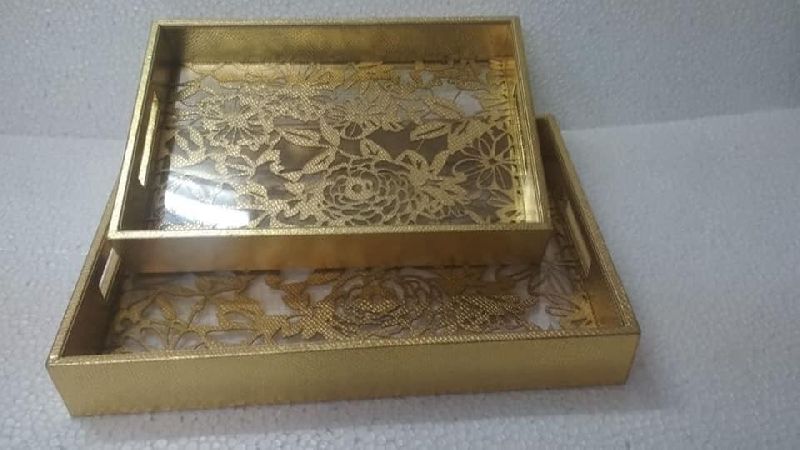 Enamel Coated Golden MDF Tray Set, for Homes, Hotels, Restaurants, Feature : Light Weight, High Quality
