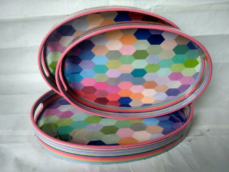 Enamel Coated Multicolor MDF Tray Set, for Homes, Hotels, Restaurants, Feature : Light Weight, Eco-friendly