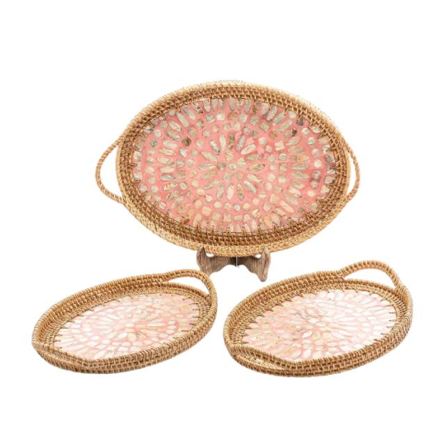 Rattan Mother of Pearl Tray