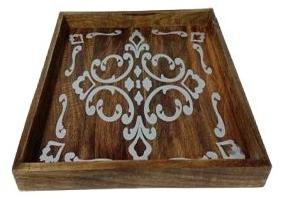 Mother of Pearl Polished Wooden Engraved Tray, for Homes, Hotels, Restaurants, Feature : High Quality