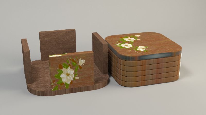 Square Polished Wooden Printed Coaster Set, Feature : Dustproof, Unbreakable Nature