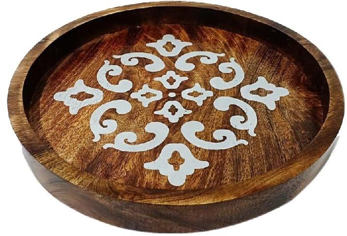 Polished Wooden Round Tray, for Homes, Hotels, Feature : Light Weight, High Quality, Eco-friendly