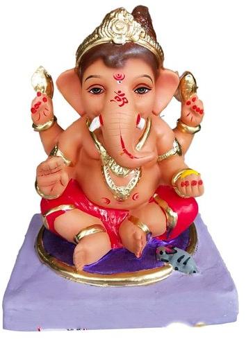 10 Inch Clay Ganesh Statue, for Religious Purpose, Pattern : Printed