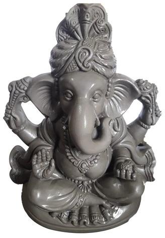 10 Inch Grey Clay Ganesh Statue, for Religious Purpose, Pattern : Printed