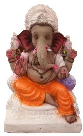 11 Inch Clay Ganesh Statue, for Religious Purpose, Pattern : Printed
