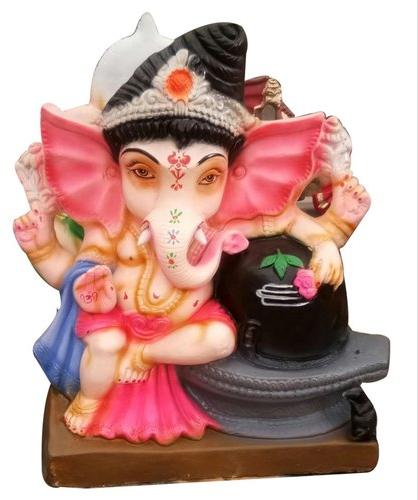 8 Inch Clay Shiv Ganesh Statue, for Religious Purpose, Pattern : Printed