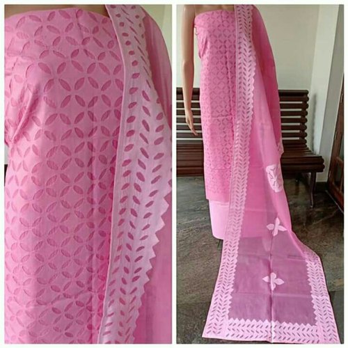 Unstitched Cotton Pink Cutwork Suit Material, Dupatta Length : 2.5m