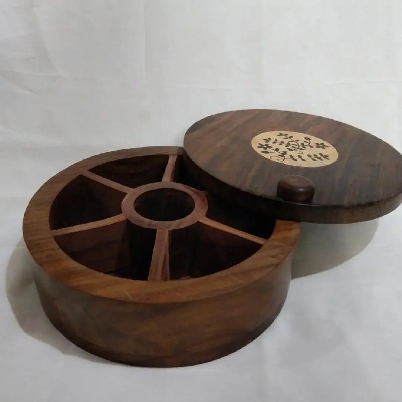 Polished Wooden spice box, Feature : Fine Finishing, Handmade, Quality Assured, Superior Quality