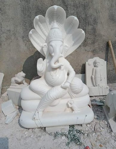 Marble Ganesh with Sheshnag Statue, for Worship, Temple, Pattern : Carved