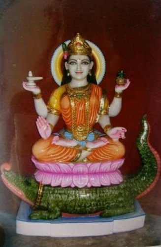 Polished Painted Marble Sitting Lakshmi Statue, for Worship