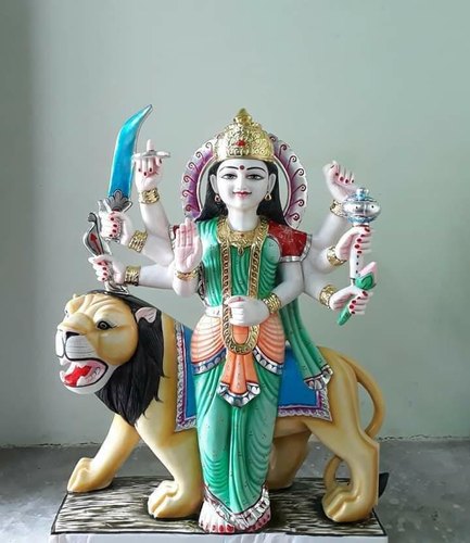 Marble Standing Durga Maa Statue, for Worship, Temple, Color : Multicolor