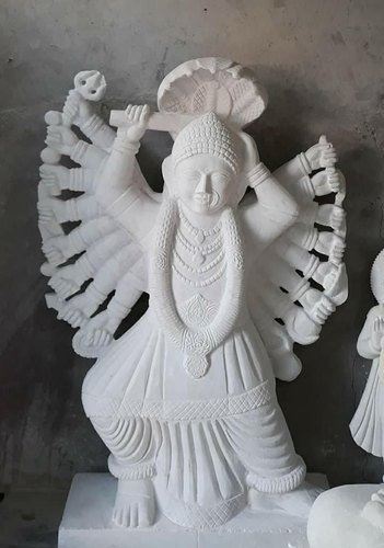 Polished Carved Marble Tulja Bhavani Statue, for Worship