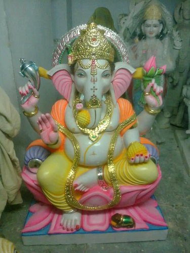 Polished Multicolor Marble Ganesh Statue