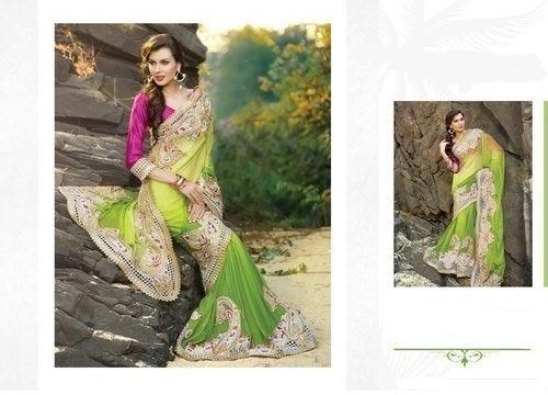 Bridal Designer Saree, Color : Green