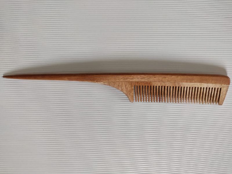 NEEM WOOD COMB - TAIL COMB, for Home, Salon, Color : Brown