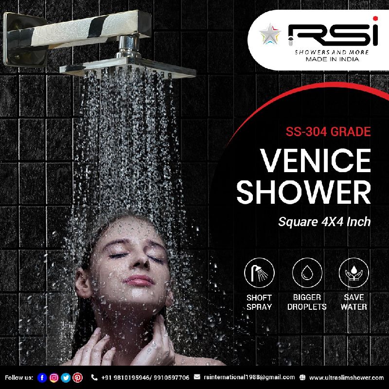 RSI Polished Stainless Steel VENICE SHOWER SQUARE 6''X6'', Size : 6x6 Inch