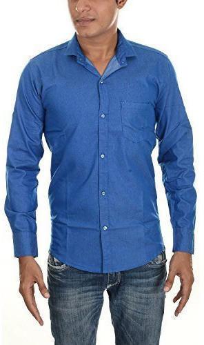 Full Sleeves Cotton Mens Blue Formal Shirt, for Anti-Wrinkle, Anti-Shrink, Size : XL, XXL