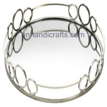 Circular Metal Silver Nickel Plated Tray, Size : customize