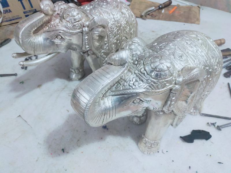 Teak Wood Pure Silver Elephant Statue 1 at best price in Jodhpur