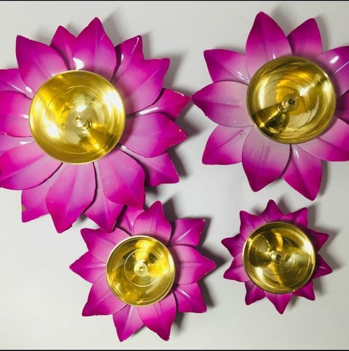 Brass Lotus Akhand Diya Set, for Home, Color : Pink