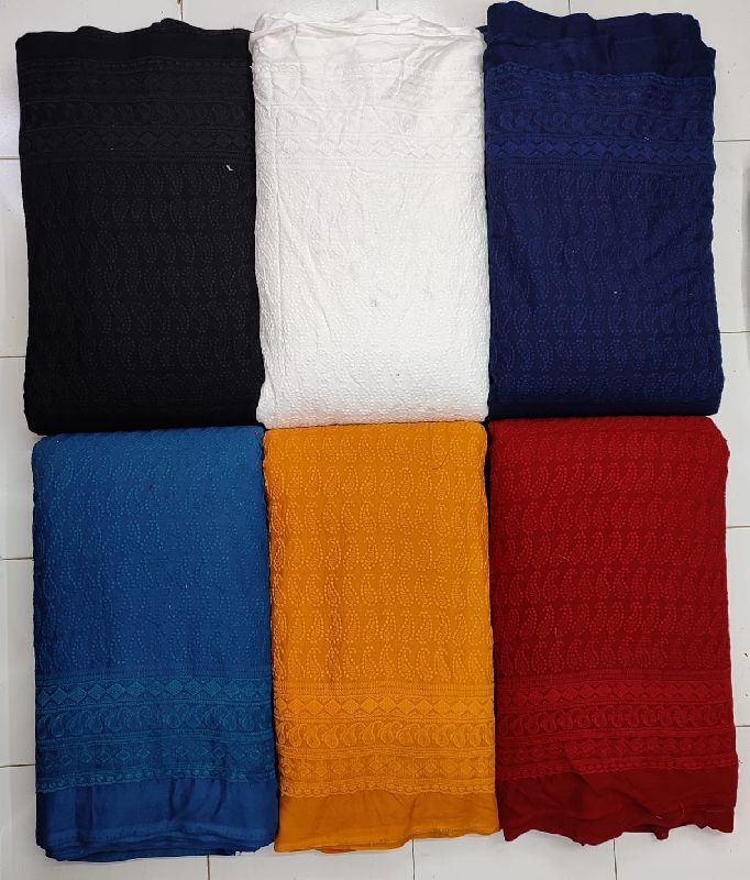 Chikankari Embroidery Rayon Fabric, for Garments, Pattern : Schiffli