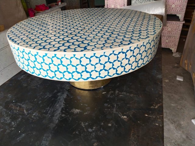 Bone Inlay Round Coffee Table