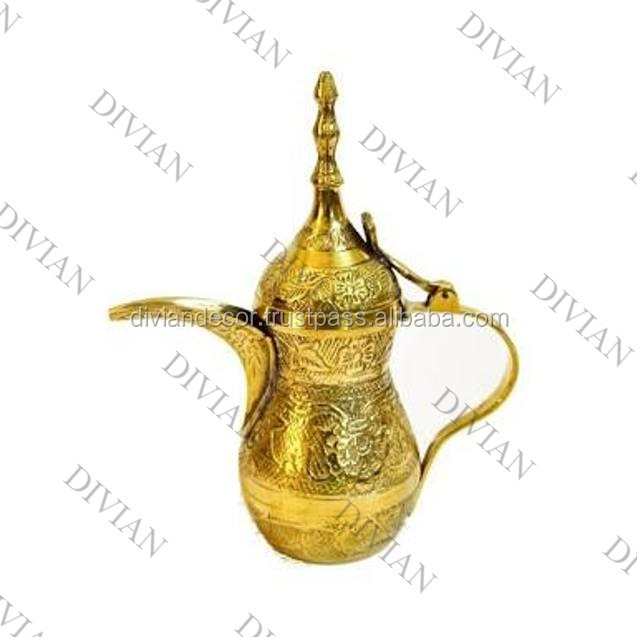 Golden Embossed Brass Dallah(Tea Pot)