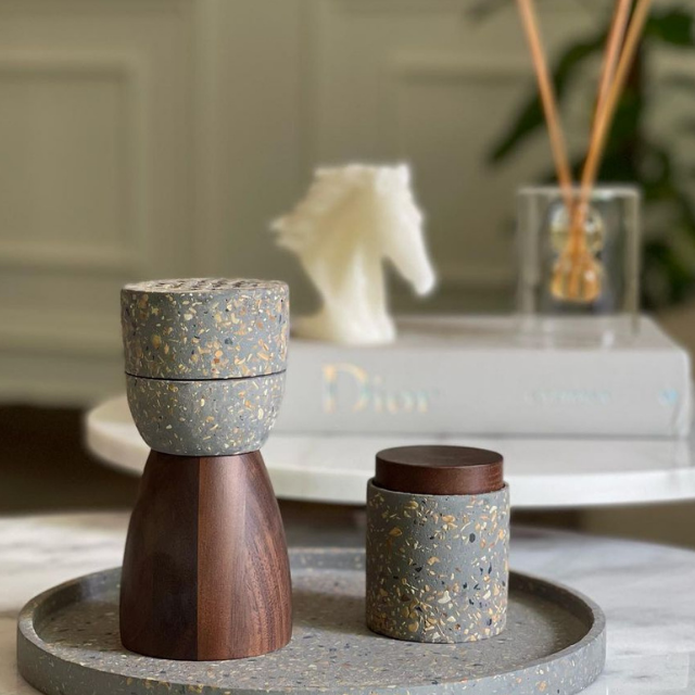 Round Bakhoor Set Terrazzo Burner Tray Eid Agarwood Oud Burner Box For