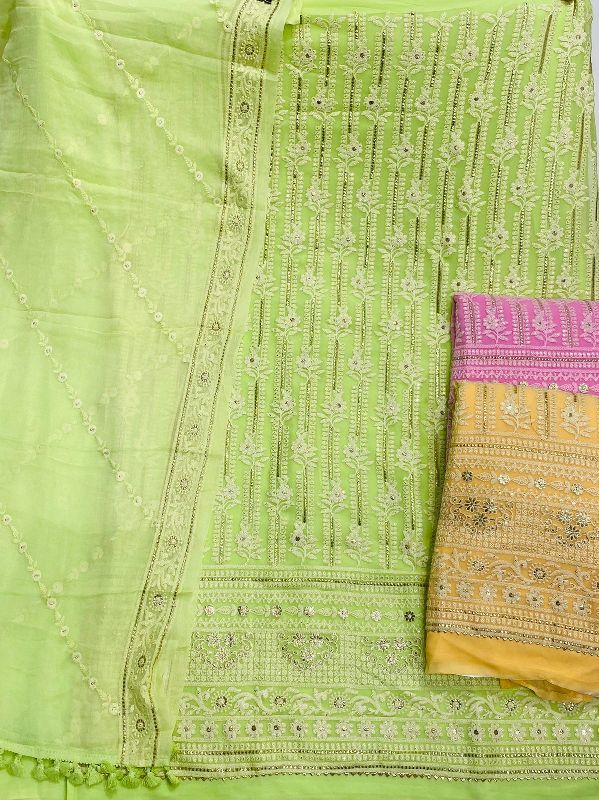 Embroidered georgette dupatta, Technics : Yarn Dyed